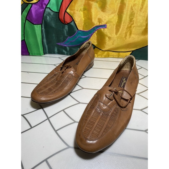 Vintage Sergio Valente Boxer Men\'s Dress Shoes Loafers Tan Leather sz 11 main image 8